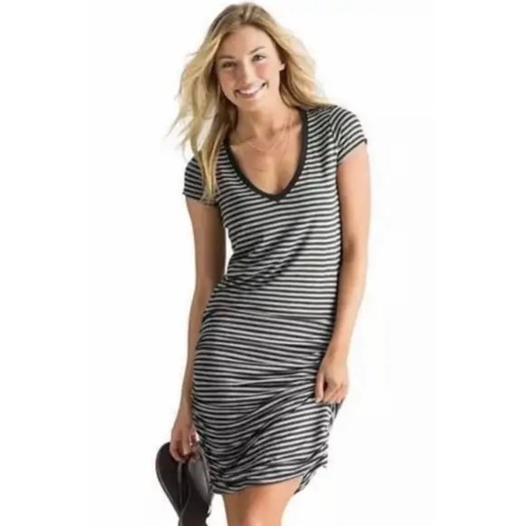 Athleta Womens Heather Gray Black Striped Short Sleeve Tee Shirt Dress Sz XS - Picture 1 of 6